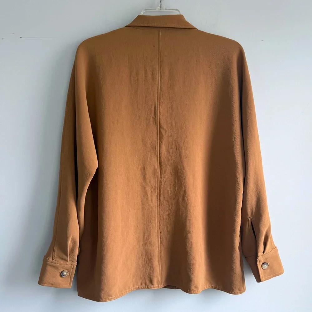 ARITZIA Wilfred Freeform Shirt in Chestnut S Tan Camel Collared Button Shirt - Picture 5 of 12